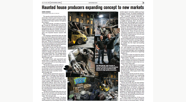 Austin Business Journal clipping house of torment