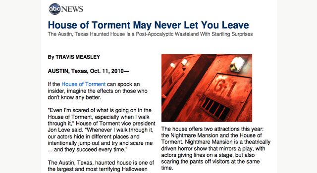 house of torment clipping on ABC News