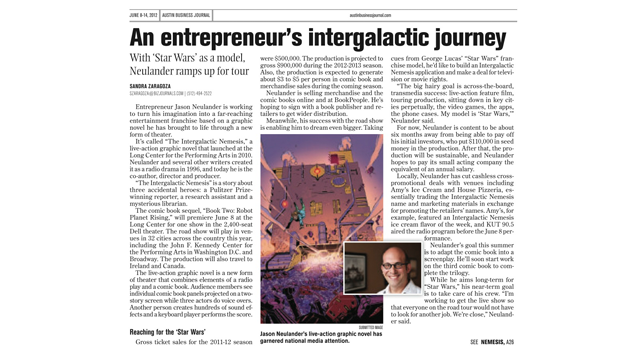 Austin Buisness Journal clipping of the intergalactic nemesis