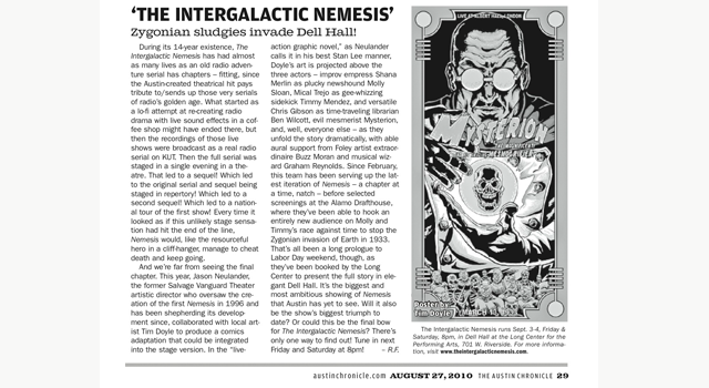 Austin Chronicle clipping of the intergalactic nemesis